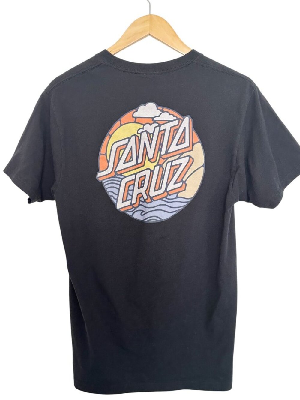 Santa Cruz Skateboards T Shirt Size SM/ MED Black Eco Sunset Wave Logo Graphic